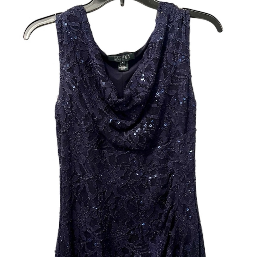 LIKE NEW & Gorgeous! Ralph Lauren Midnight Blue Lace Dress - Picture 8 of 9